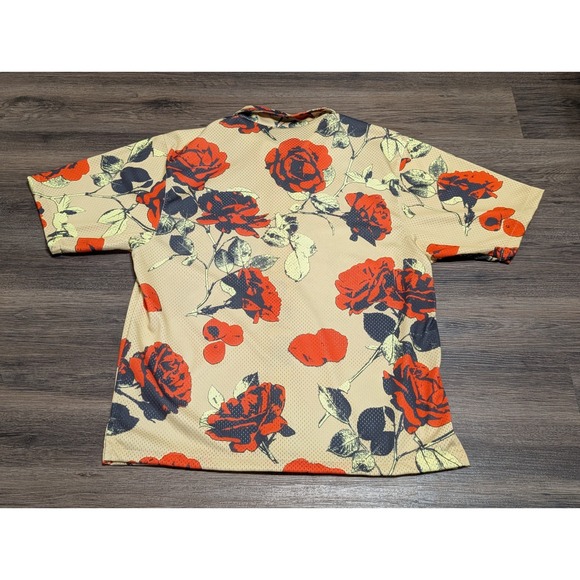 Nike Sportswear City Of Roses Mesh Shirt Men's Medium Beige Red Floral Button Up - Picture 2 of 4